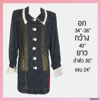 USED - Black Polka Dot Ruffle Top | เสื้อแขนยาวสีดำ สีขาว ลายจุด ระบาย เสื้อตัวยาว ทรงใหญ่ ทำงาน ซีทรู วินเทจ มือสอง