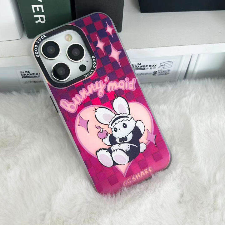 สำหรับ-iphone-กระต่ายน่ารักกับลูกไม้-ซิลิโคนเคสโทรศัพท์เลเซอร์แบบนิ่ม-for-iphone14-13-12-promax-14-13-12-11pro-xsmax-xr-x-xs-7-plus-8plus-ป้องกันการชนกันcase