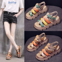 2023 new womens summer Roman fashion retro thick soled open toe soft leather sandals