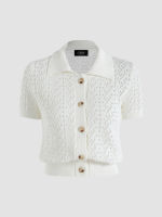 Cider Button Up Hollow Knit Top