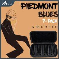 Mugig NAOMI ชุดหีบเพลง Piedmont บลูส์ชุดหีบเพลงเจ็ดชิ้นพร้อมเคสป้องกันฮาร์โมนิกาฮาร์ป7ชิ้นทนทานดำเนินการ