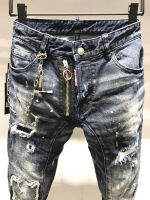 New DSQUARED2 MensWomen Jeans Splicing Fashion Ripped Ink Paint Slim-Fit Pants A231