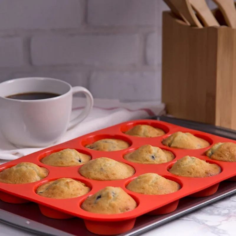 Nogis Silicone Cupcake Pan - Silicone Muffin Pans for Baking - Nonstick Silicon Muffin Molds & 24 Mini Muffin Tin Red