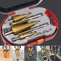 6Pcs Titanium Plating Drill Bit Set Metal Hole Cutter Wood Cone Core Drilling Saw Tool Pulled Slotted Pagoda Sawtooth Step Drill