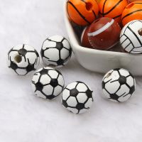 【YF】✠  16mm Wood Beads Football 10/20pcs Round Balls Loose Spacer Jewelry Making Children Gifts Supplies