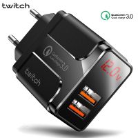 Pengisi Daya USB Ganda Tampilan LED Twitch 18W Pengisian Daya Cepat 3.0 Pengisi Daya Ponsel Dinding Cepat untuk Iphone Xiaomi Mi 10 Redmi Note 9 Pro Huawei