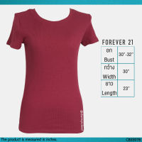 USED Forever 21 - Ribbed Burgundy Red T-Shirt | เสื้อยืดสีแดง เสื้อยืดสีพื้น แขนสั้น คอกลม ผ้าร่อง สีพื้น สายฝอ แท้ มือสอง