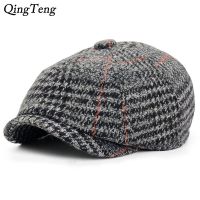 Autumn Winter Men Cap Wool Berets Hats New Vintage Plaid Octagon Cap Women Casual Pumpkin Hat Gatsby Flat Beret Hats