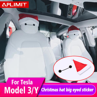 Car Personality Lovely Christmas Hat Big Eyed Trim Sticker For Tesla 2021-2022 Model 3 Model Y Interior Decoration Accessories