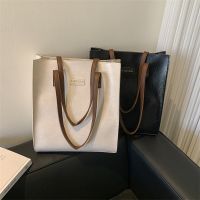 【MAY】 Fashion retro one shoulder underarm bag female vertical tote bag student class tote bag texture large capacity commuter bag