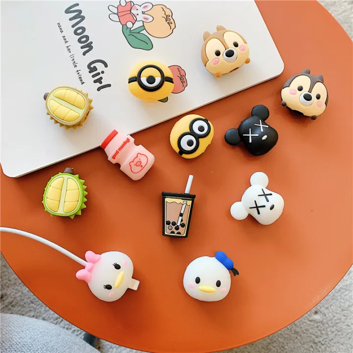 CrashStar Cartoon Cable Protector Cute USB Data Line Organizer Manager Holder Cord Protective Cover Cable Winder Case For iPhone Charging Cord Decorative Accessories Casing Top Sale