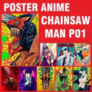 Poster Chainsaw Man, chống nước, chống phai màu, sẵn keo lột dán