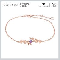 Gemondo สร้อยข้อมือทองคำแท้ 9K สีโรสโกลด์ ประดับแอเมทิสต์แท้ (Amethyst) จากประเทศบราซิล ดีไซน์ทรงใบมะกอก : สร้อยข้อมือทองแท้ สร้อยข้อมือทอง