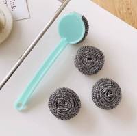 แปรงขัดหม้อดำ แปรงฝอยขัดหม้อ แปรงขัดผนัง แปรงขัดผนังปูน เครื่องครัว  Scrub brush set ชุดแปรงฝอยขัด พร้อมหัวเปลี่ยน 3 หัว แปรงขัดหม้อ