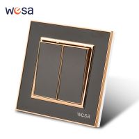 WESA Black Mirror Acrylic Wall Switch Flame retardant Panel 2 Gang 1 Way Wall Rocker Switch On / Off 16A AC 250V 86mm*86mm News Power Points  Switches