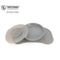 Twistshake Click-Mat &amp; Plate ชุดจานและแผ่นดูดกันลื่น มาพร้อมฝาปิดกันหก (สีเทา/Pastel Grey)