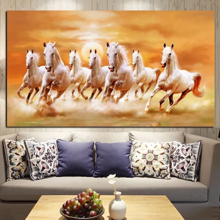 Big size HD Print Artistic Animals Seven Running White Horse Painting on  Canvas Modern Wall Painting For Living Room Cuadros gift idea | Lazada PH