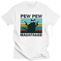 Unique MenS Retro Pew Pew Madafakas Tshirt Retro Graphic Cotton T-Shirt Printed Vintage Funny Cat Owners Tee Shirt Gift Apparel 【Size S-4XL-5XL-6XL】