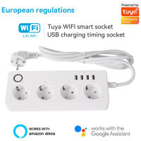 Tuya Zigbee Power Strip EU/US/Brazil ปลั๊กไฟ AC 4 ช่อง 4 USB WiFi Smart Power Bar ส่วนขยายเต้ารับหลายช่อง Alexa Google Home-Linqiaoe