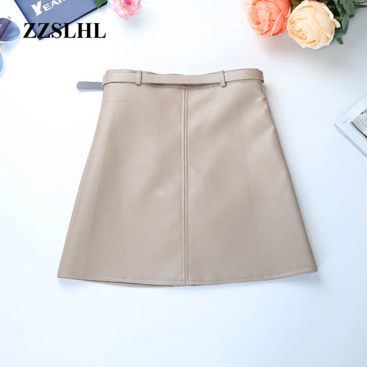 zzslhl-include-belt-pu-leather-a-line-skirt-for-women-high-waist-office-wear-skirts-female-short-skirt-with-belt-high-quality