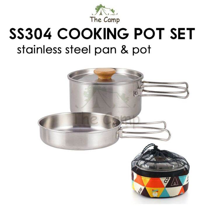 CLS Camping Cooking Pot Set 2 In 1 Cook Outdoor Lightweight Hiking