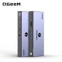 Thunderbolt 4 Docking Station  QGeeM 16 in 1 Universal USB C Docking Station Dual Monitor 4K or Single 8K HDMI Video Output 130W