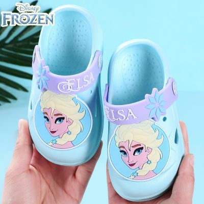 ดิสนีย์โฟรเซ่น Elsa Sepatu Kebun ฤดูร้อนรองเท้าเด็กน่ารักแฟชั่นเด็กทารกรองเท้าส้นเตี้ยรองเท้าส้นสูงรัดข้อสีเบจ