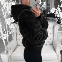 DIHOPE Faux fur Coat Women With Hood Oversize Coats High Waist Female Slim Fit Overcoat Tops Winter Warm Plush Jackets Outwear