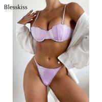 hotx 【cw】 Glitter Push Up 2023 Swimsuit Thong String Set Swimwear Bathing