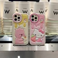 3D การ์ตูนน่ารักบีเวอร์กินเค้กสตรอเบอร์รี่ KT ลายแมวสำหรับ IPhone 15 14 13 11 Pro Max เคสโทรศัพท์แฟชั่นความคิดสร้างสรรค์