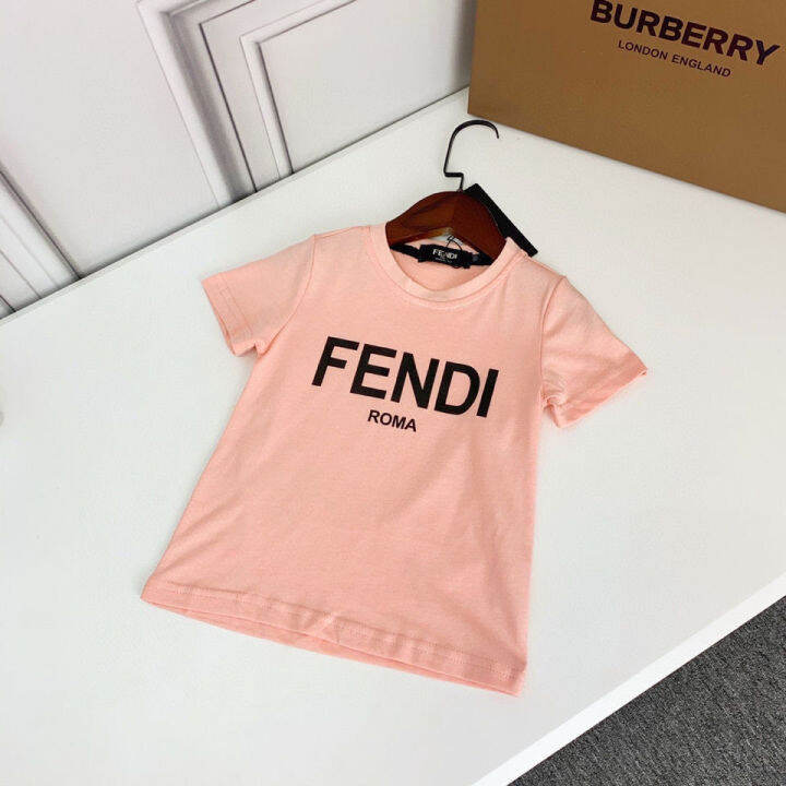 fendi-ฤดูร้อนสาวสองชิ้นชุด2022แขนสั้นเสื้อยืดกระโปรงสูทสไตล์ตะวันตกในความสะดวกสบายของเด็กโต