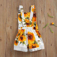 Girls Pants, Sunflower Print Suspender Shorts with Pockets for Birthday Party Photography Vacation