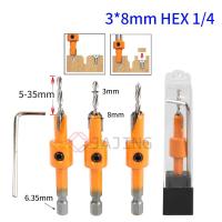 Counter Sink Drill Bit 3x8mm with 1/4" Hex Shank Quick Change for House Construction Work High Hardness Portable Drills Drivers