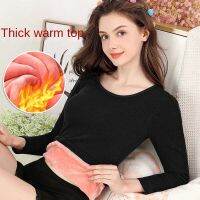 Thermal underwear women plus velvet thick autumn clothes ladies bottoming shirt body tights solid color round neck top T-shirt