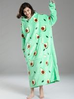 geegostudio Avocado Print Hooded Lounge Robe, Warm Long Sleeve Lounge Robe With Pockets, Womens Loungewear &amp; Sleepwear