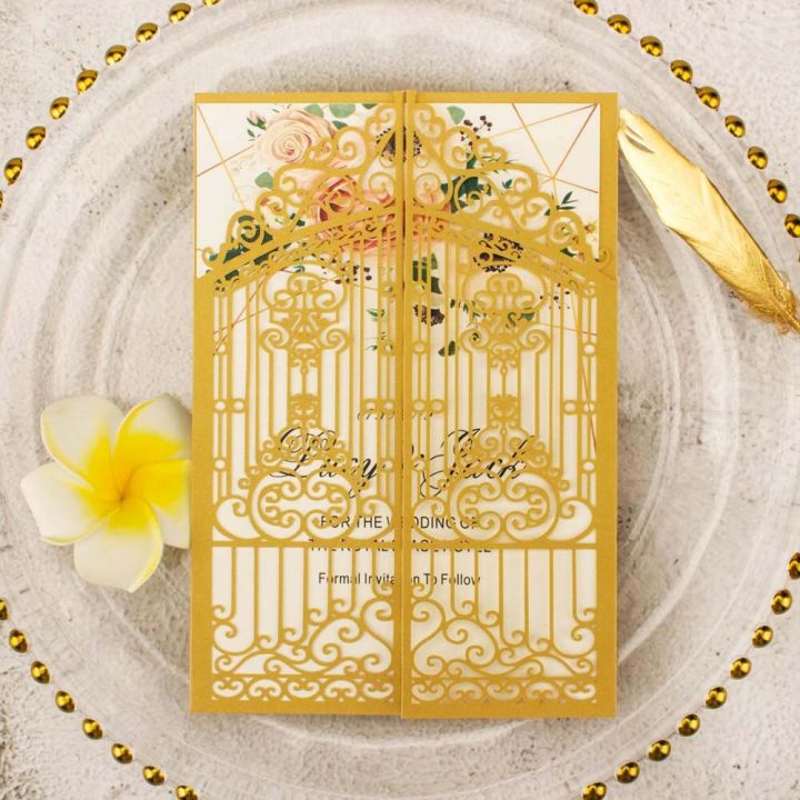 การ์ดอวยพรประตูแบบเว้ามีโพรงระยิบระยับพีชสีทองชมพู1x-กระเป๋าที่ตัดด้วยเลเซอร์เชิญซองจดหมายเชิญแต่งงาน