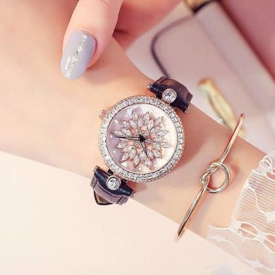 นาฬิกาผู้หญิง MODE Korea สายรัดตาข่ายสไตล์มิลาน2022นาฬิกาหมุนกันน้ำได้ประดับเพชรนาฬิกาพลอยเทียมหรูหราหมุนได้