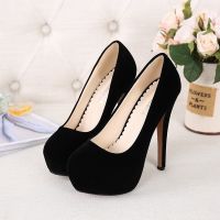 Women Pumps Fashion Flock Womens Sandals 14cm Platform Wedding Pumps Casual Thin Heels Womens Shoes