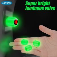 ۩ AQTQAQ 4Pcs Luminous Valve Caps Fluorescent Tire Stem Caps Skull Style Valve Cover Glow Tire Air Wheel Caps for Cars Motorcycles