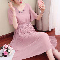 Maternity clothes 2022 summer new fashion pink temperament crimping medium and long slim Chiffon maternity dress