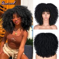 【jw】┇✷  Short Afro Kinky Curly Wig With Bangs Synthetic Blonde Wigs Glueless Temperature Hair