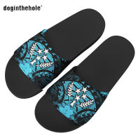 Doginthehole Kosrae nd Slipper for Women Ladies Blue Flower Tribal Print Sandals House Shoes SlipperRoom Outdoor Slide Shoes