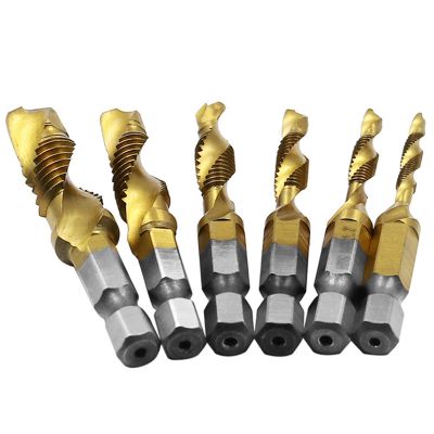 12Pcs Hex Handle Titanium Plated Screw Machine Compound Tap for Metal Steel Wood