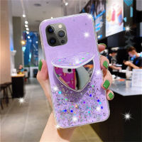 เคสโทรศัพท์กระจกรูปทรงความรักสำหรับ Xiaomi Mi 12 Pro 11 Lite 11T 10T 9T Note 11 Pro Plus 11S 10 10S 10C 9S 9A 9C 8A 8 7 Pro Max Poco Pro M3 X3 GT f2 F3 NFC กากเพชรส่องแสงเป็นประกายวิบวับมีขาตั้งเคสโทรศัพท์สำหรับผู้หญิง