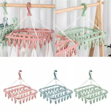 32 Clips Folding Clothes Hanger Children Adults Dryer Windproof Socks  Underwear Plastic Drying Rack