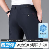 Gifts Summer Thin Elastic Ice Silk Trousers Straight MenS Business Suit Pants, Young Drooping Long Pants