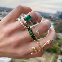 docona 6pcs/set Luxury Green Rhinestone Rings for Women Vintage Crystal Snake Adjustable Metal Ring Set Jewelry Anillos 18711