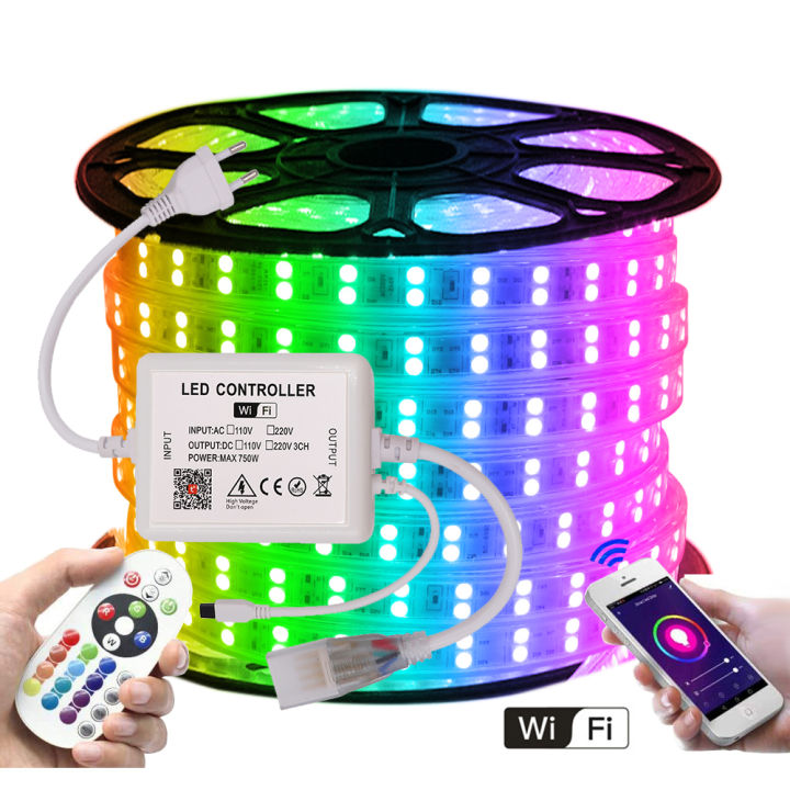 acedeal-3-100เมตร-smd5050คู่แถว-led-strip-light-220v-กันน้ำ-rgb-รีโมทคอนโทรล-wifi-บลูทูธ-app-ควบคุมยืดหยุ่นไฟภายในห้องพักโคมไฟสำหรับบันไดทางเดินห้องครัวห้องนั่งเล่น