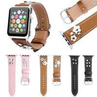 卐♤ 3D Rivet ดอกไม้สายหนังแท้สำหรับ Apple Watch Band 42 44 38 40 41 45 มม. สำหรับ iWatch Series 7 6 5 4 3 สายนาฬิกา