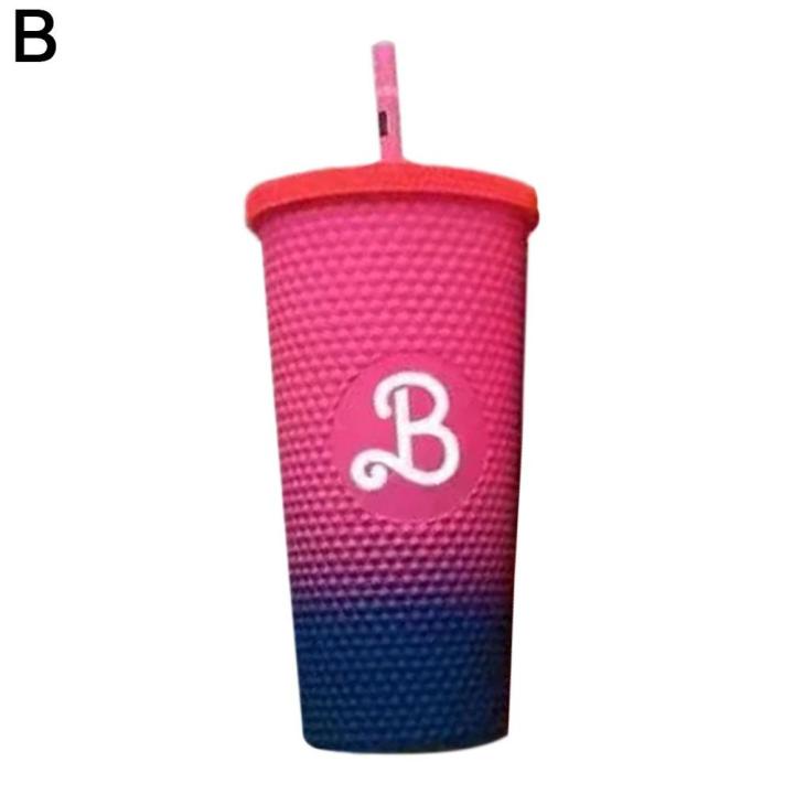 barbie-pink-tumbler-mug-gradient-barbie-pink-high-capacity-water-cup-layer-plastic-double-w1p8